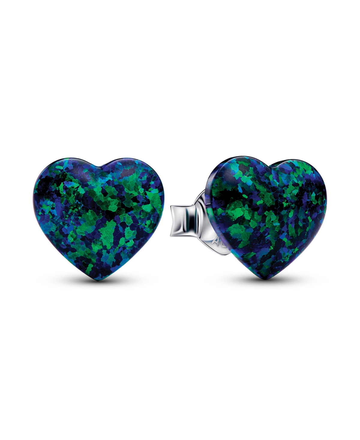 Sterling Silver Opalescent Green Heart Stud Earrings - Silver