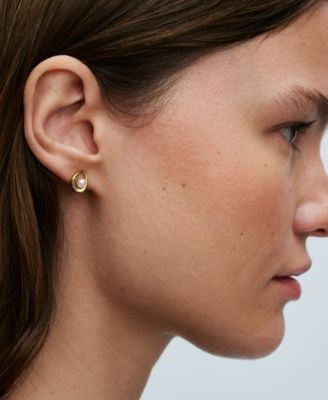 14K Gold-Plated   Shaped Oval Treated Freshwater Cultured   Pearl Stud