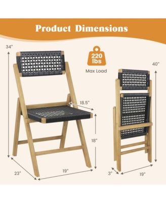 2 Piece Patio Folding Chairs with Woven Rope Seat & High Back Teak Wood for Porch