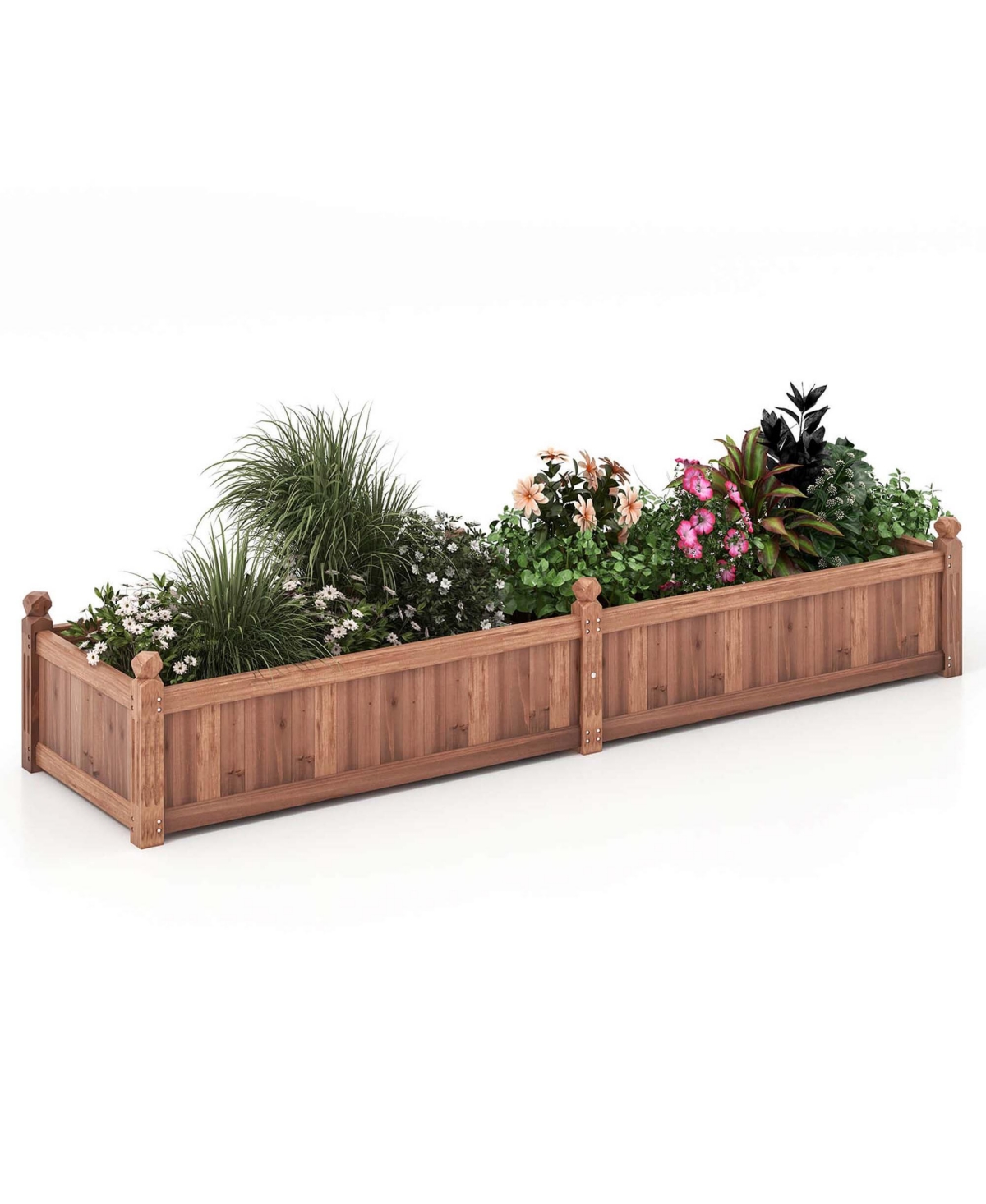 Wooden Raised Garden Bed Outdoor Rectangular Planter Box with Drainage Holes - Brown