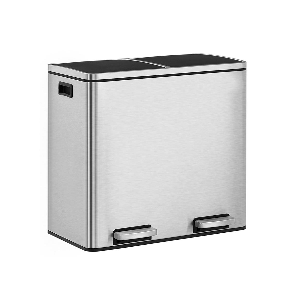 Silver Dual Trash Can With Lid & Handles - Silver