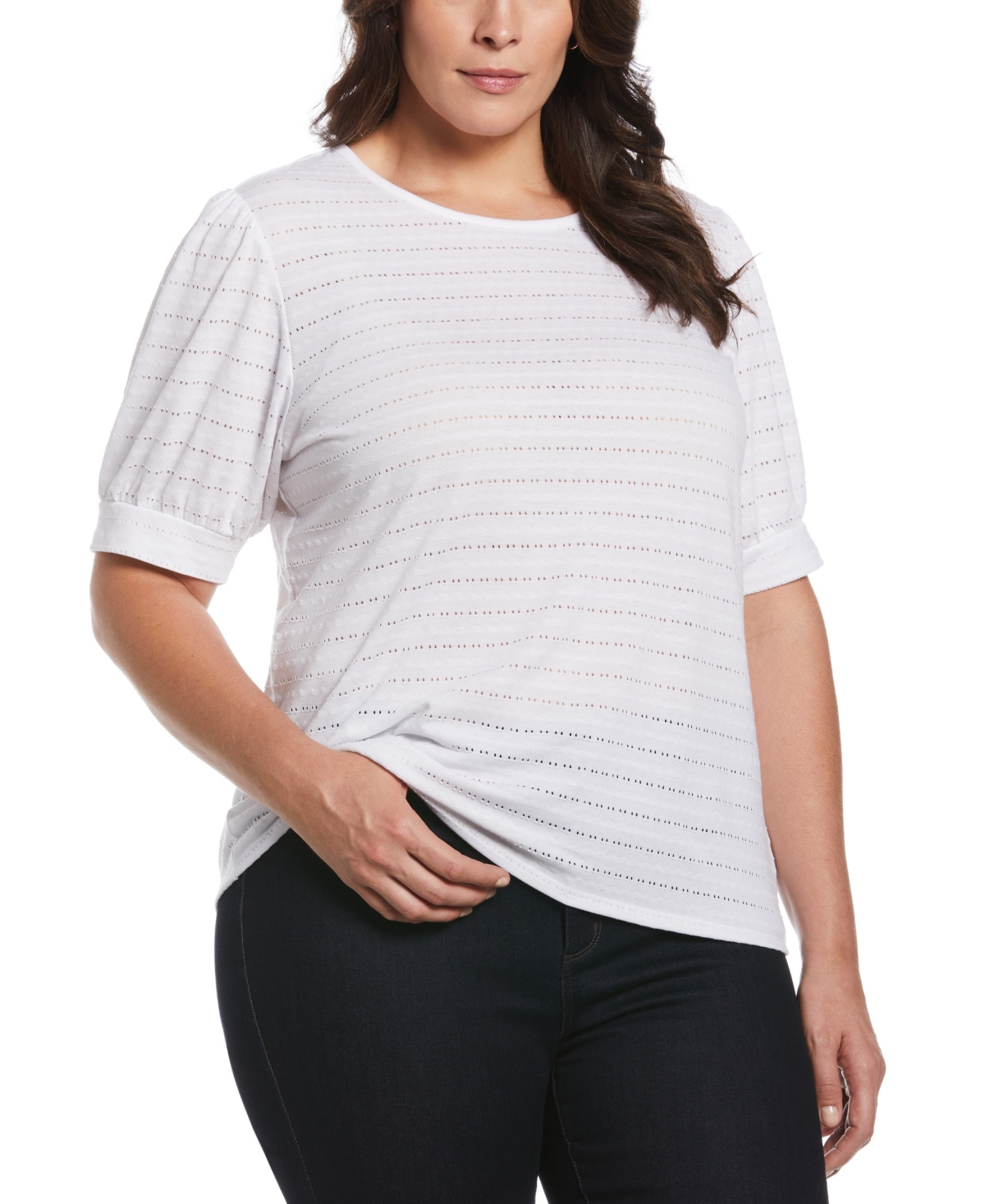 Plus Size Knit Puff Short Sleeve Top - White
