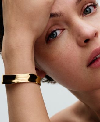 in 14k Gold-plated Shaped Broad Open Bangle 