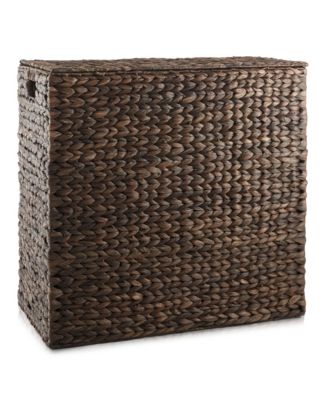 2-Section Laundry Hamper with Lid and Removable Liner Bags - Natural, Woven Water Hyacinth Laundry Basket for Clothes