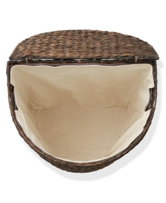 Half Moon Laundry Hamper with Lid and Removable Liner Bag - Espresso Dark Brown, Woven Water Hyacinth Laundry Basket Sorter for Clothes
