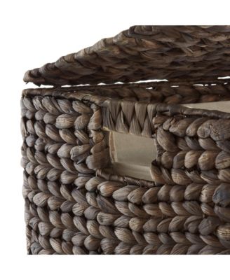 Laundry Hamper with Lid and Removable Liner Bag - Natural, Woven Water Hyacinth Square Laundry Basket for Clothes