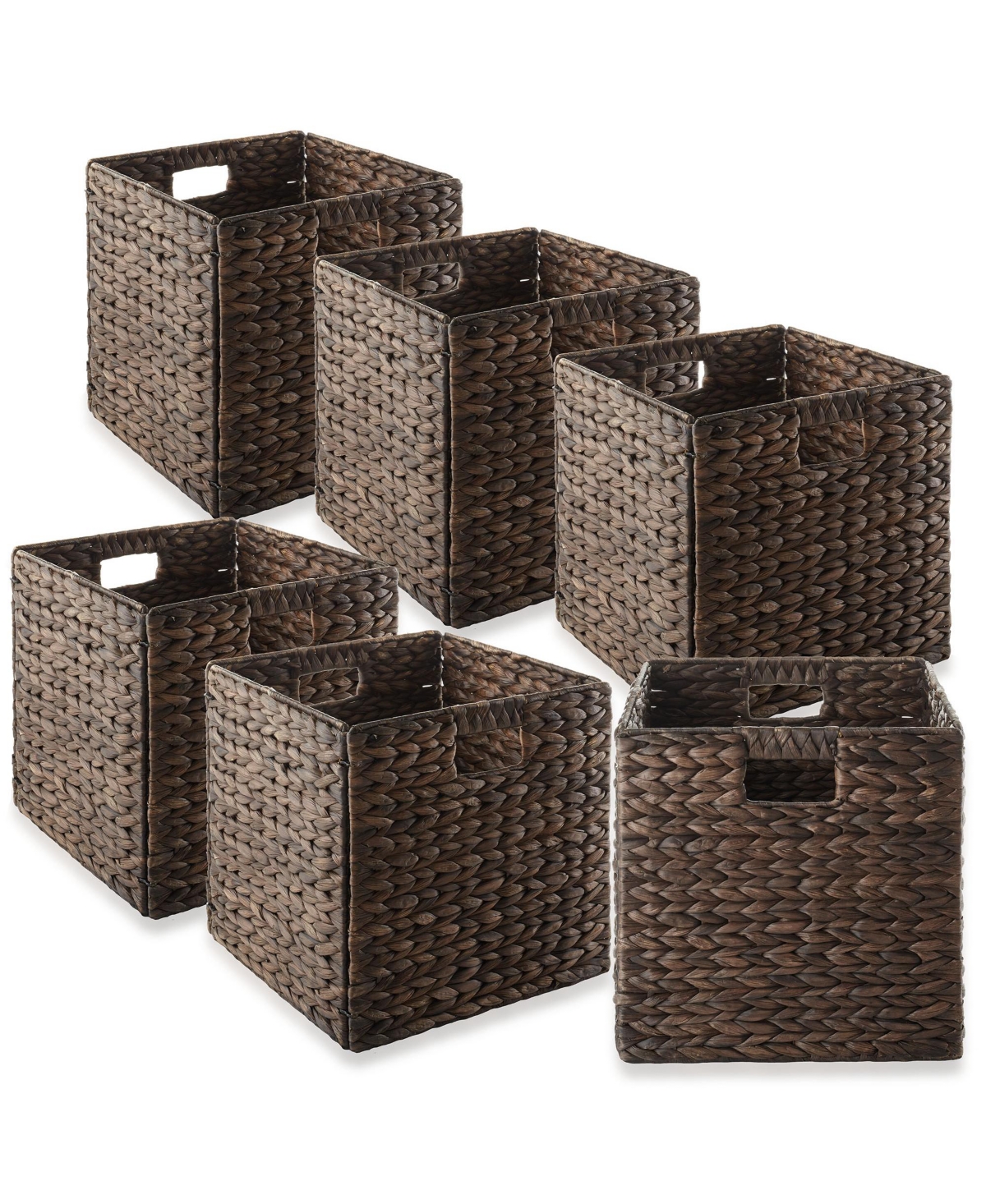 12" x 12" Water Hyacinth Storage Baskets, Natural - Set of 2 Collapsible Cube Organizers, Woven Bins for Bathroom, Bedroom, Laundry, Pantry,