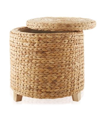 Handwoven Footstool 17" Round Storage Ottoman with Lid