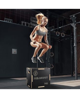 3 in 1 Non-Slip Wood Plyo Box, 16" x 14" x 12", Black, Jump Plyometric Box for Training and Conditioning