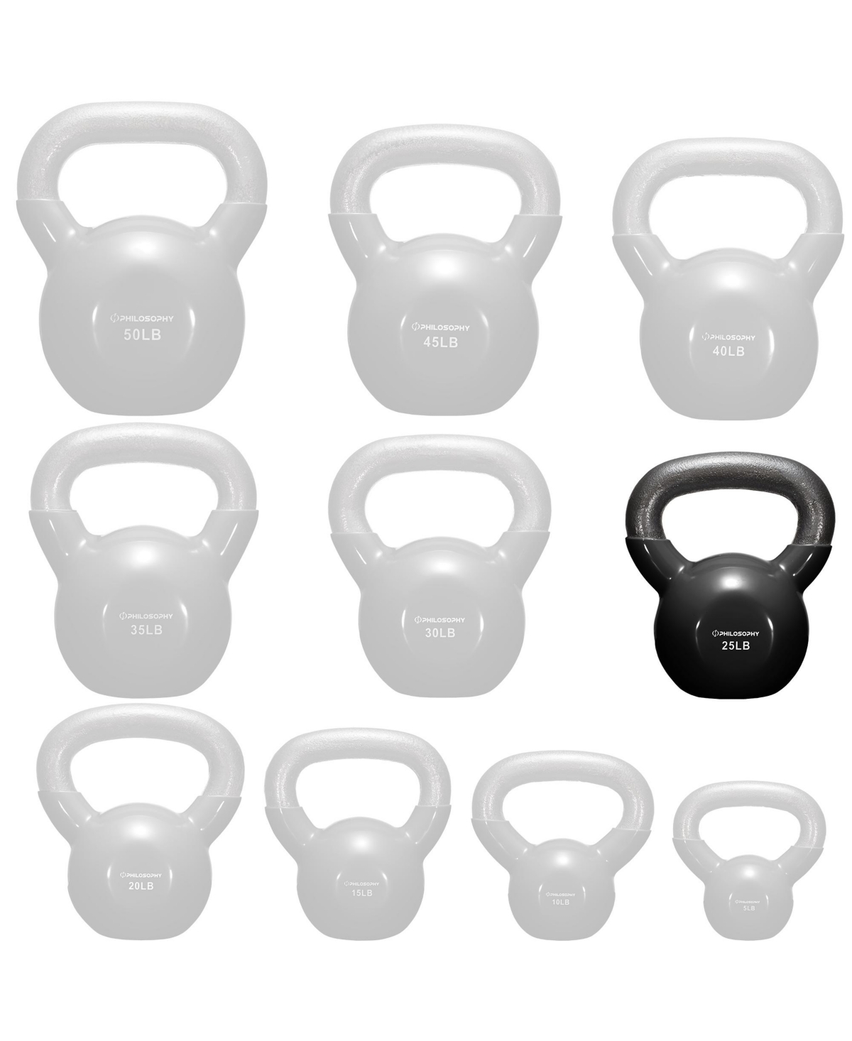 Philosophy Gym Vinyl Coated Cast Iron Kettlebell Weight 25 lbs -- Black