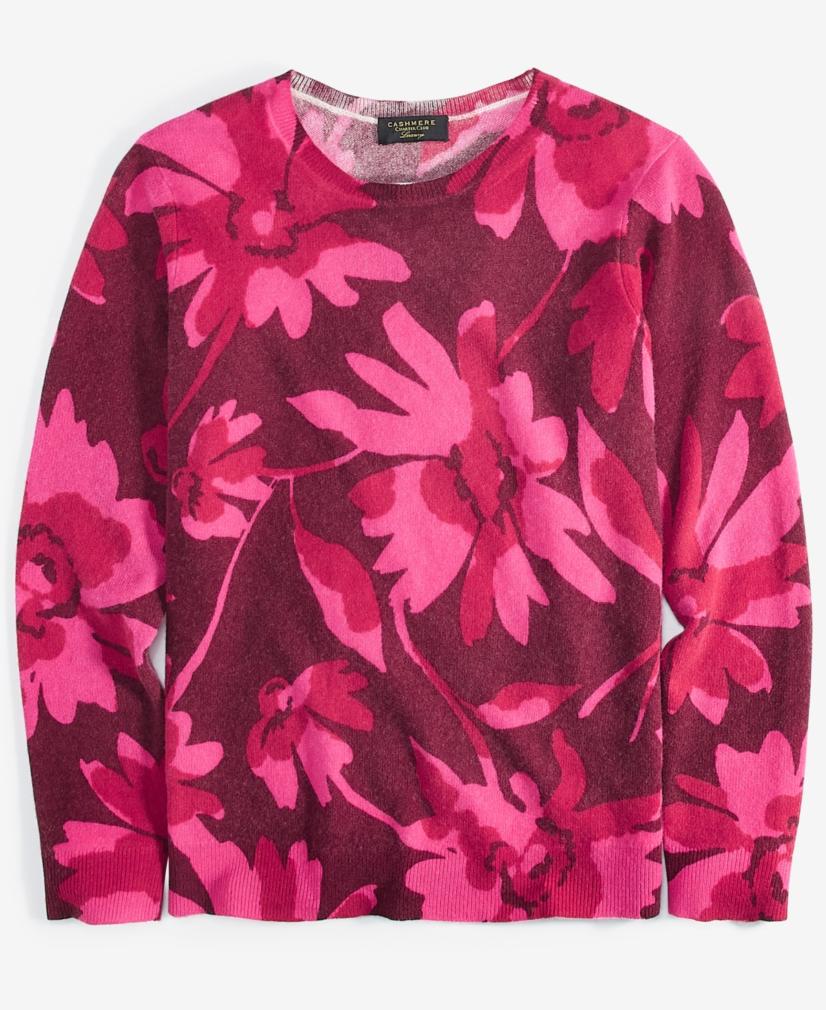 Charter Club Women's 100% Cashmere Floral-Print Long-Sleeve Sweater, Created for Macy's