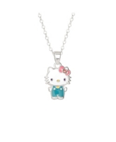 Hello Kitty Sanrio Flash Yellow Gold Plated Enamel and Pink Crystal Pendant - 18