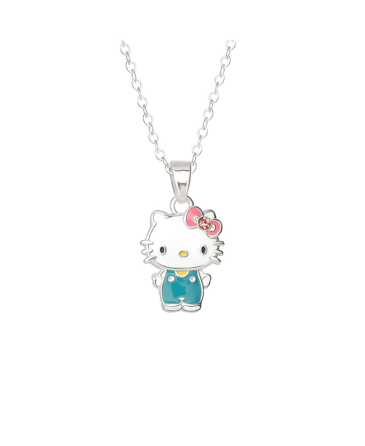 Sanrio Hello Kitty Flash Yellow Gold Plated Enamel and Pink Crystal Pendant - 18" Chain - White, blue