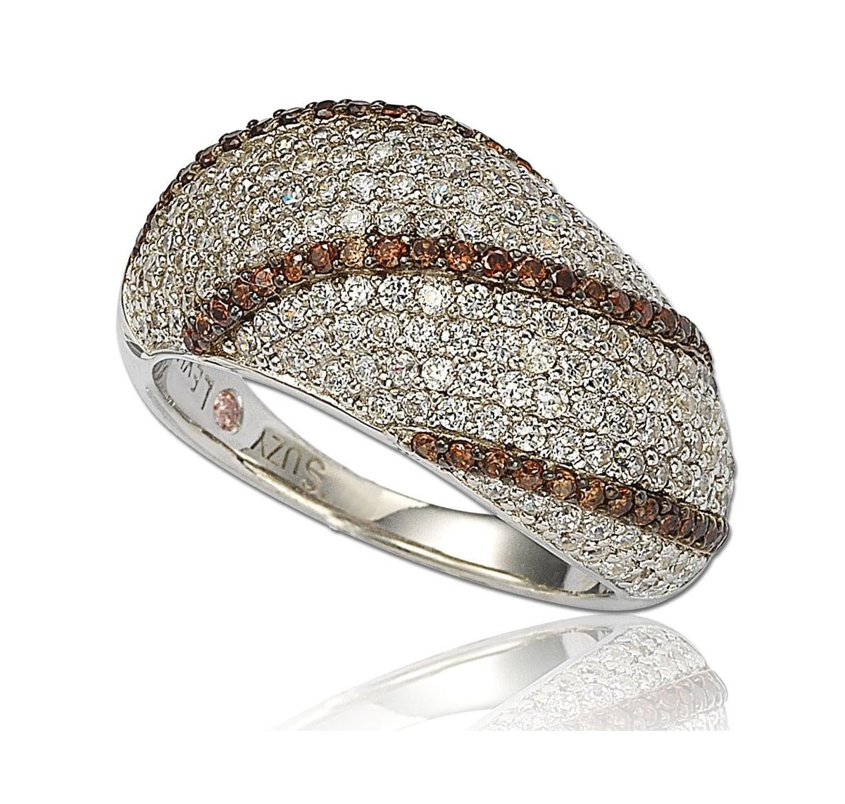 Suzy Levian Sterling Silver Cubic Zirconia Pave Brown Crossover Ring - Brown