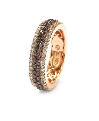 Suzy Levian Sterling Silver Cubic Zirconia Multi-Row Brown Eternity Band