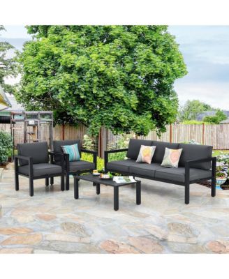 4PCS Patio Conversation Furniture Set Outdoor Cushioned Sectional Sofa Set
