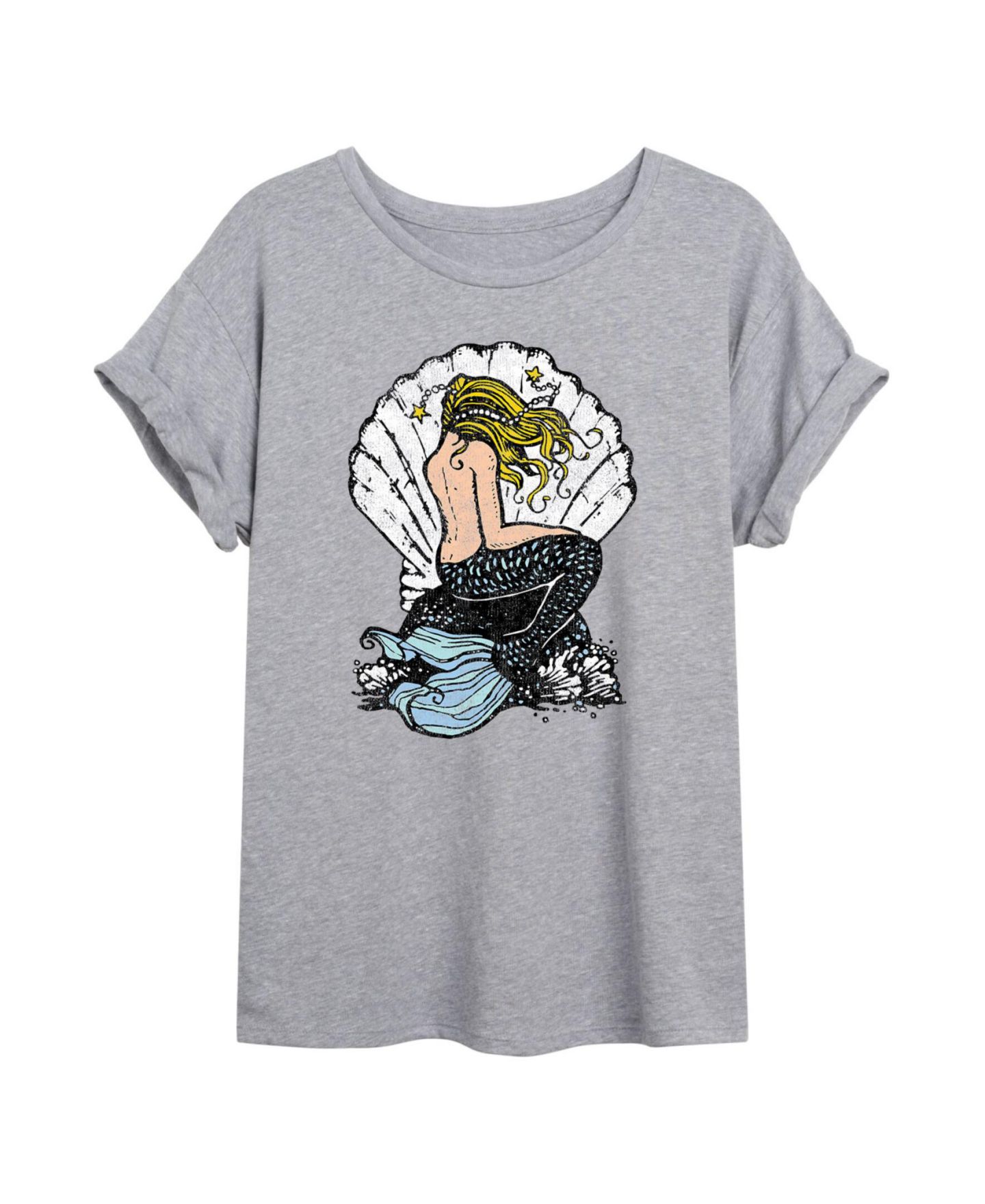 Женская футболка Hybrid Apparel Trendy Juniors Mermaid Graphic Oversized, цвет: Серый — фото 1