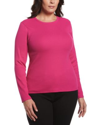 Plus Size Ribbed Crew Neck Long Sleeve Top