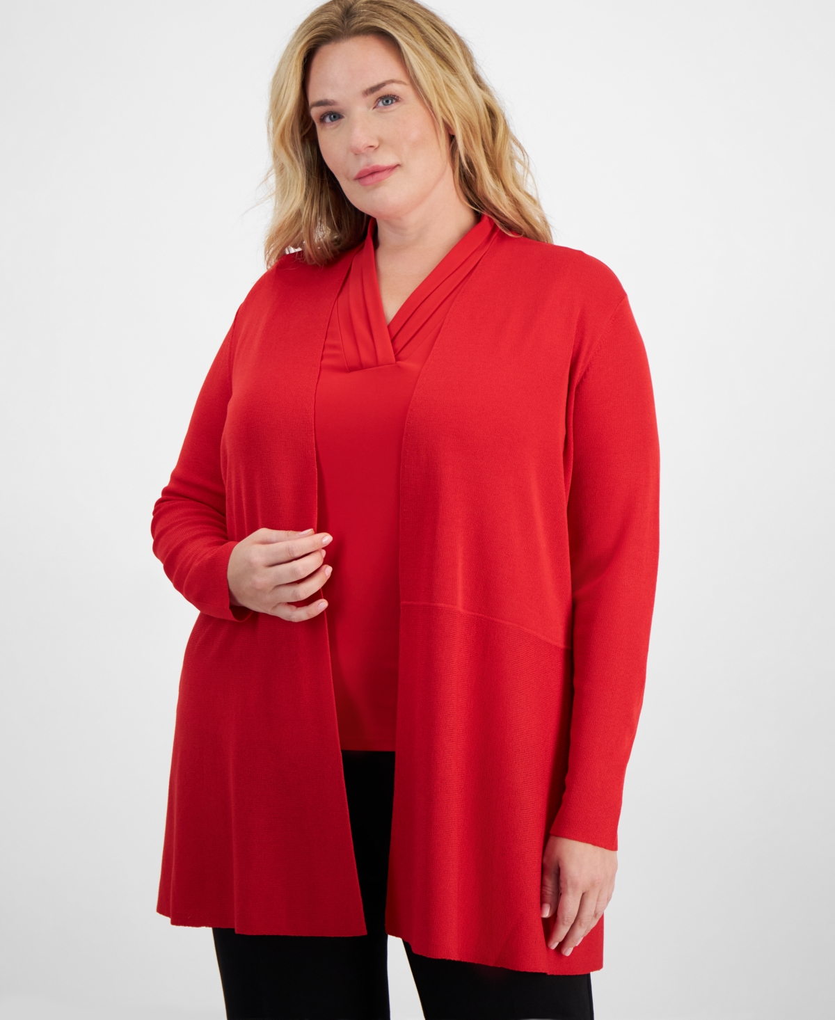 ANNE KLEIN PLUS SIZE MONTEREY OPEN-FRONT CARDIGAN 
