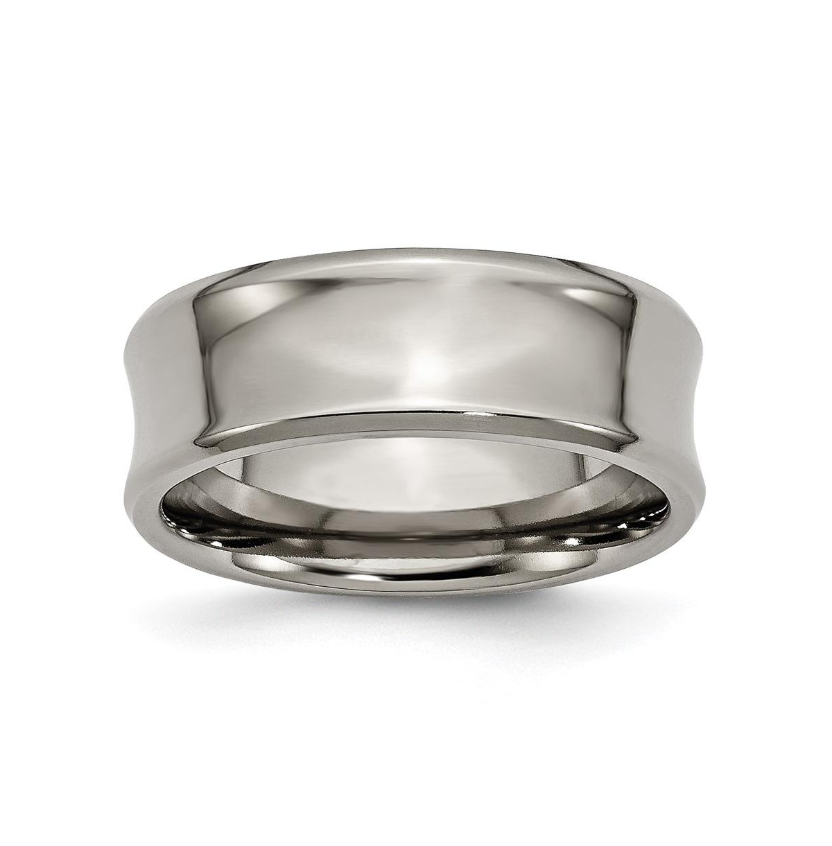 Titanium Polished Concave Beveled Edge Wedding Band Ring - White