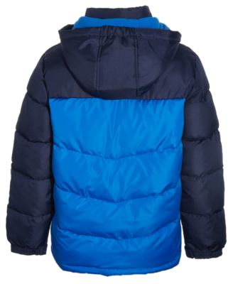 Big Boys Colorblocked Fleece-Lined Full-Zip Hooded Puffer Jacket 