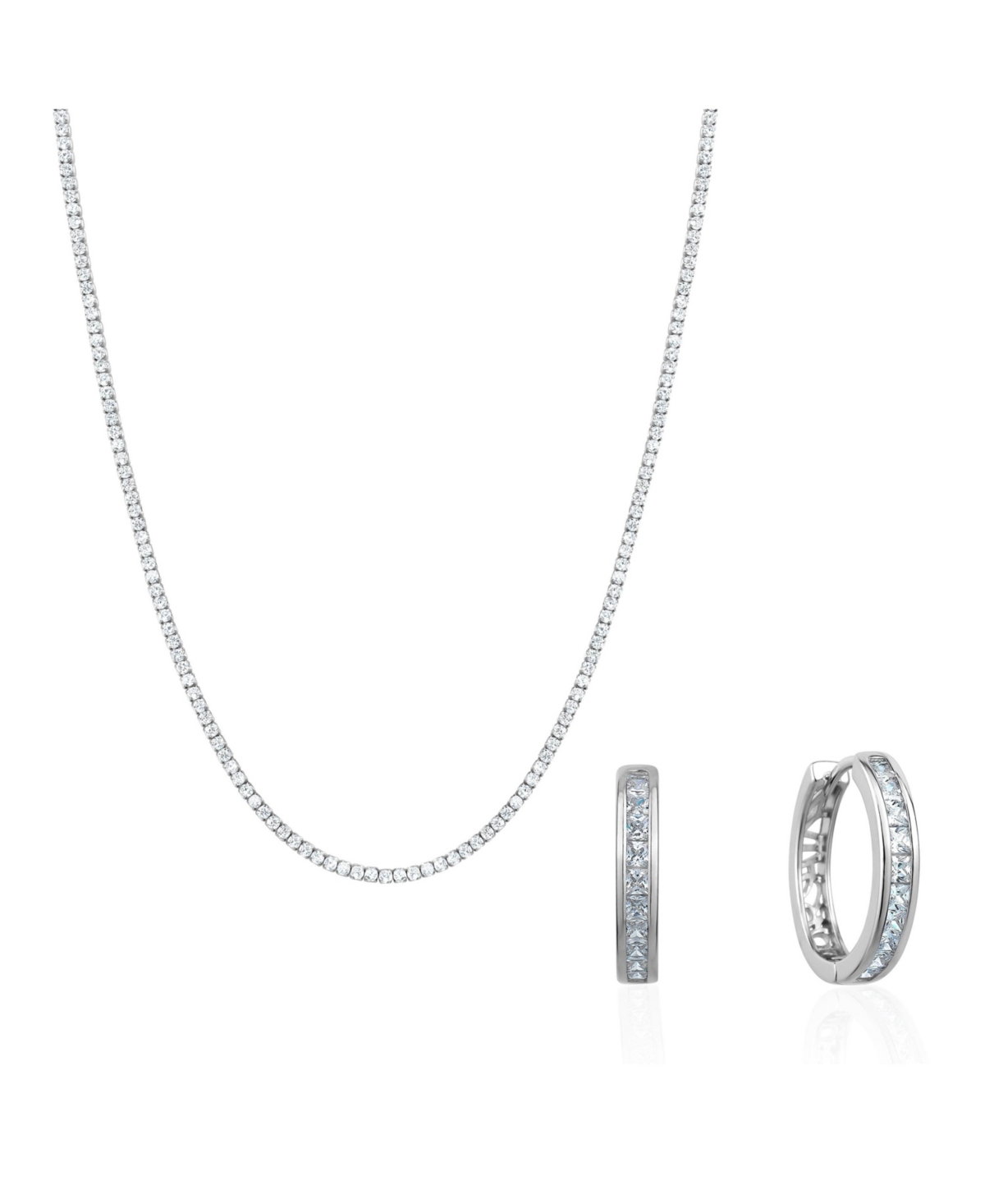 Cubic Zirconia Vintage Necklace and Loop Earrings Set - Silver