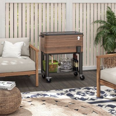 Patio Cooler Cart with Bottle Opener 60 Qt. Rolling Ice Chest