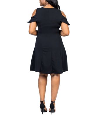 Plus Size Ruffle Cold Shoulder A Line Dress