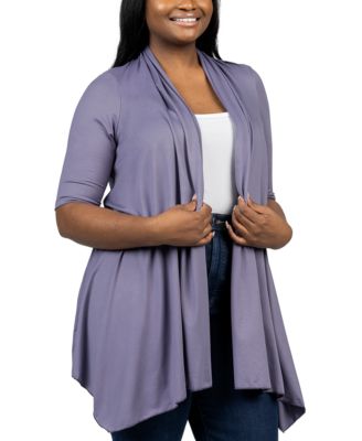 Plus Size Elbow Length Open Front Cardigan Sweater