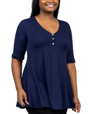 Plus Size Elbow Sleeve Henley Tunic Top