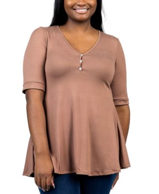 Plus Size Elbow Sleeve Henley Tunic Top