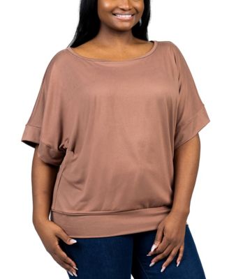 Plus Size Short Sleeve Loose Fitting Dolman Top