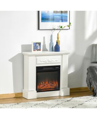 32" 1400W Electric Fireplace Mantel w/ Realistic LED Log Heater,