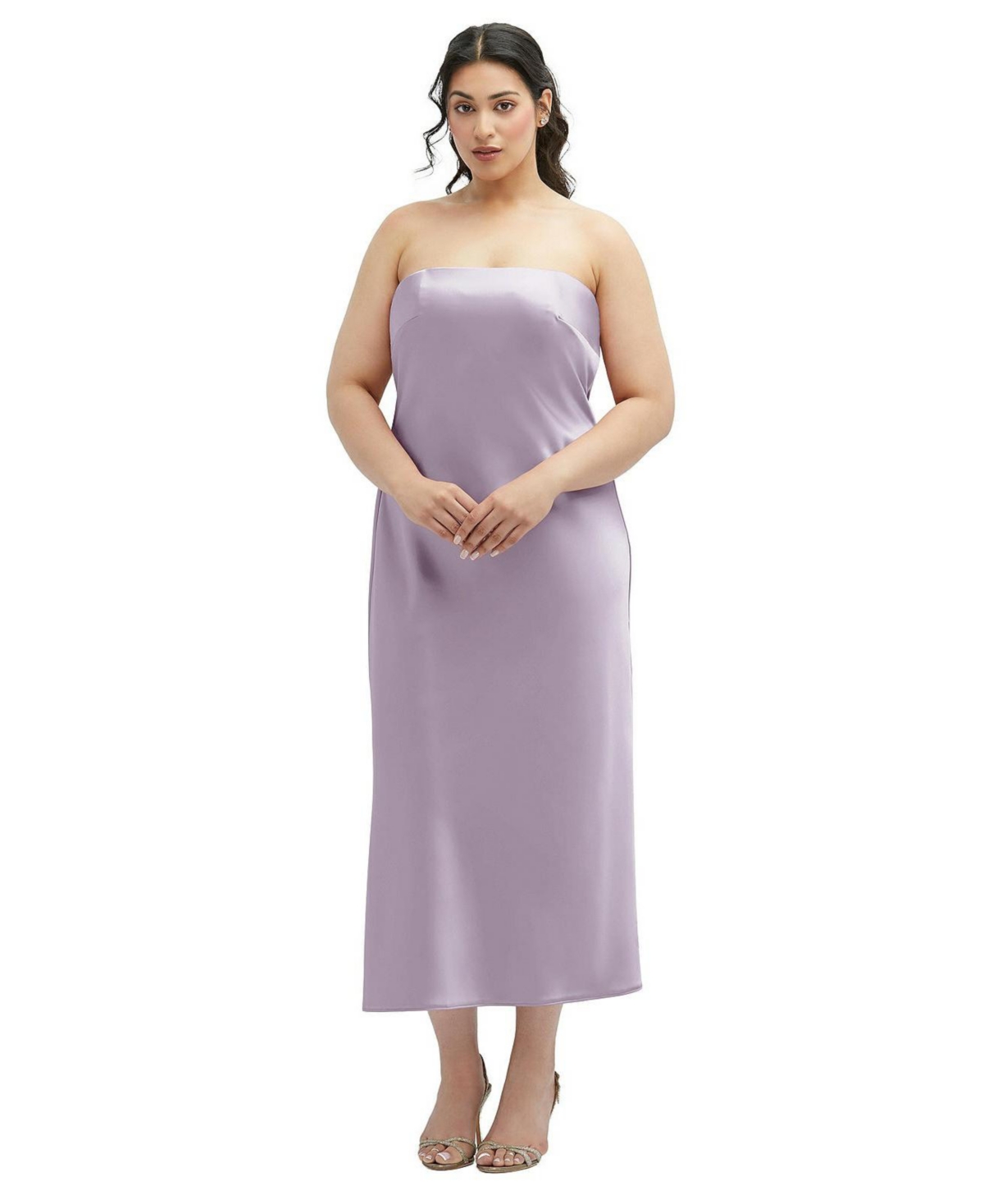 Women's Strapless Midi Bias Column Dress with Peek-a-Boo Corset Back - Lilac haze