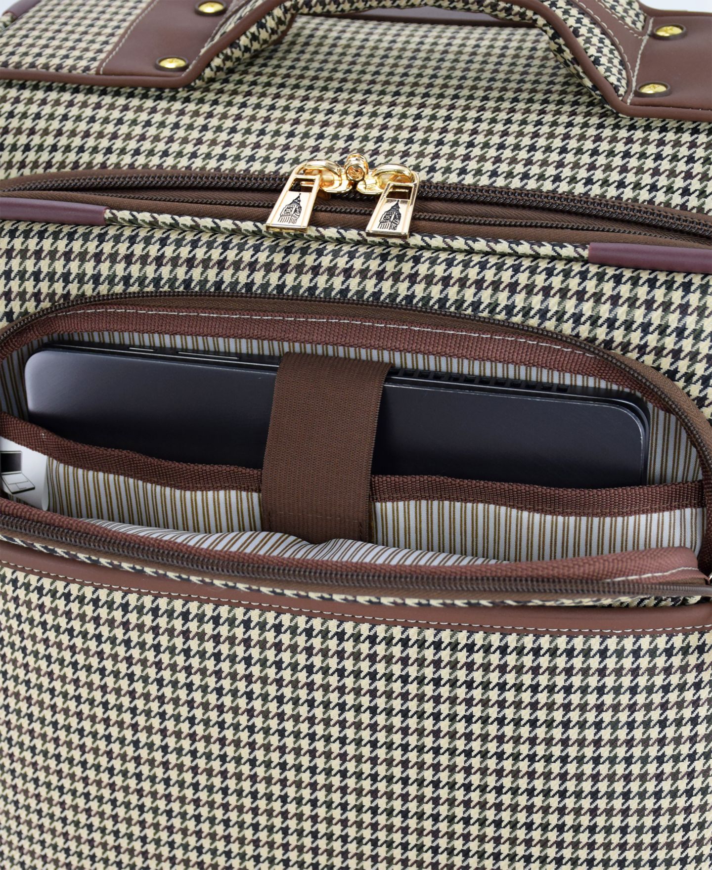 Чемодан London Fog Cambridge Small Carry-on Spinner, цвет: Чёрный белая гусиная лапка — фото 7
