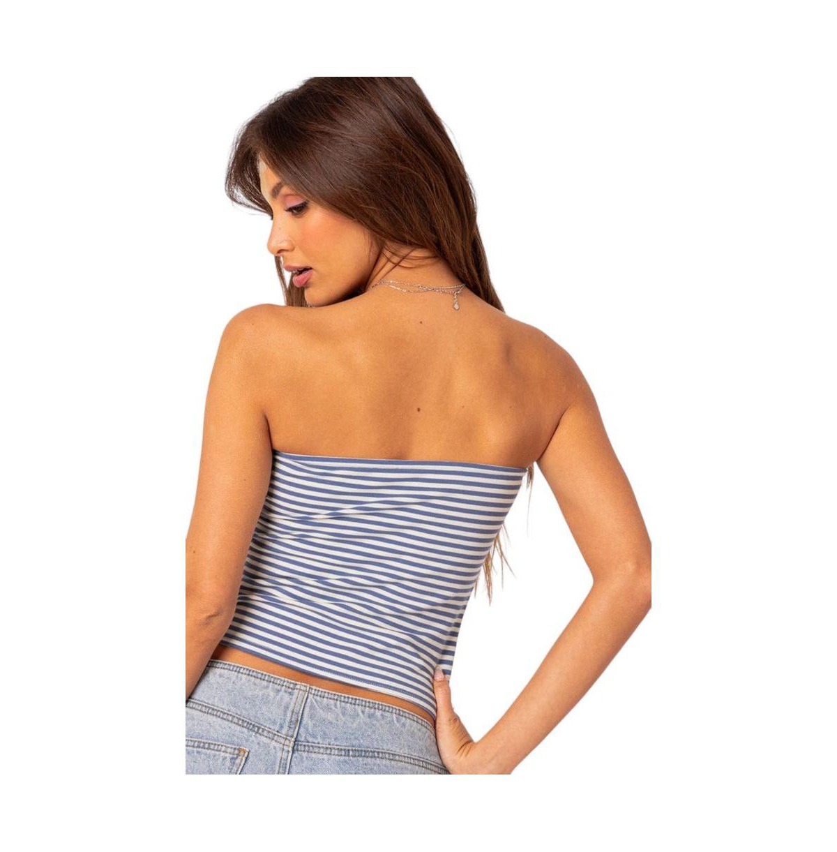 Edikted Women's Lilah Striped Tube Top - Blue-and-white