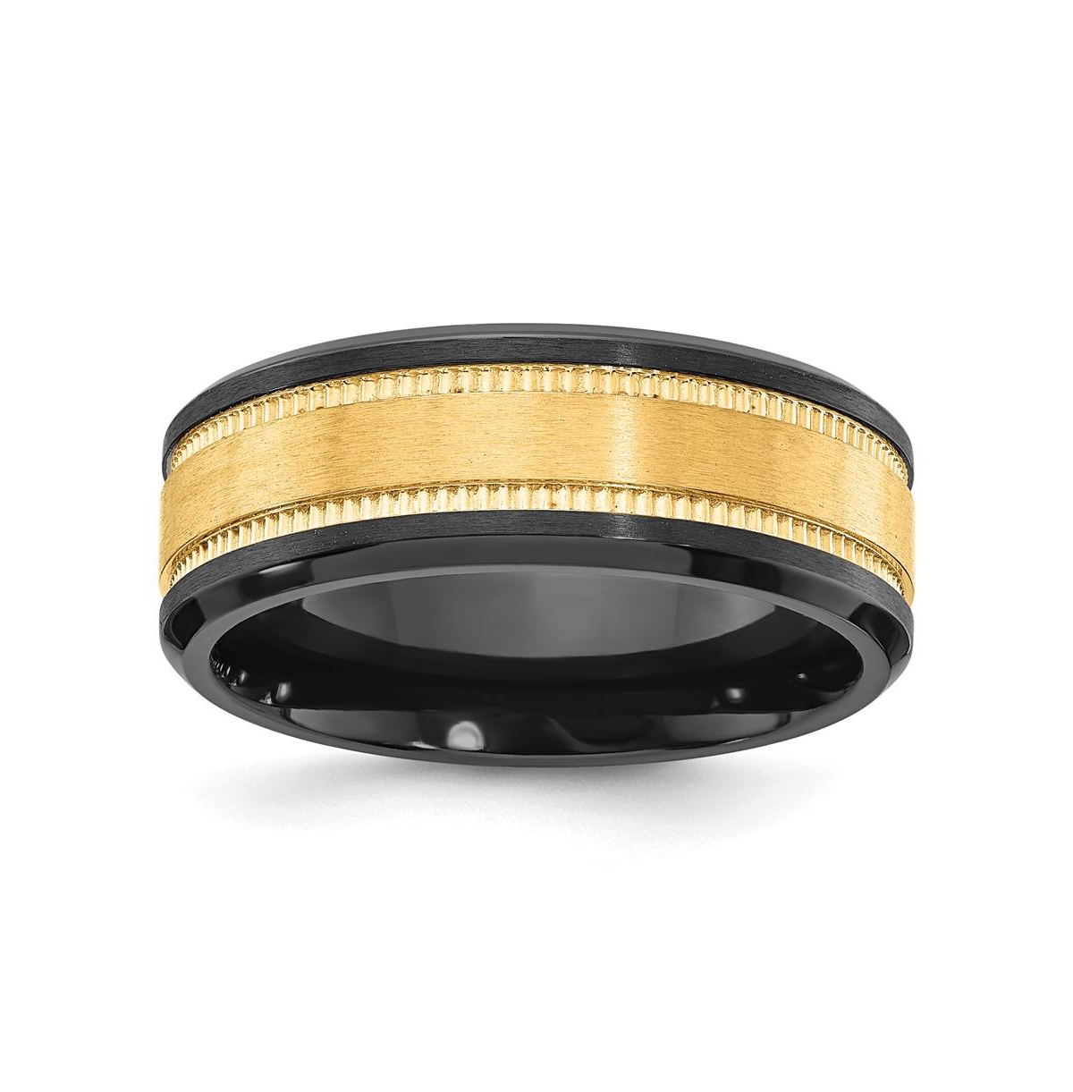 Black Zirconium Brushed Yellow Ip-plated Center Band Ring - Black