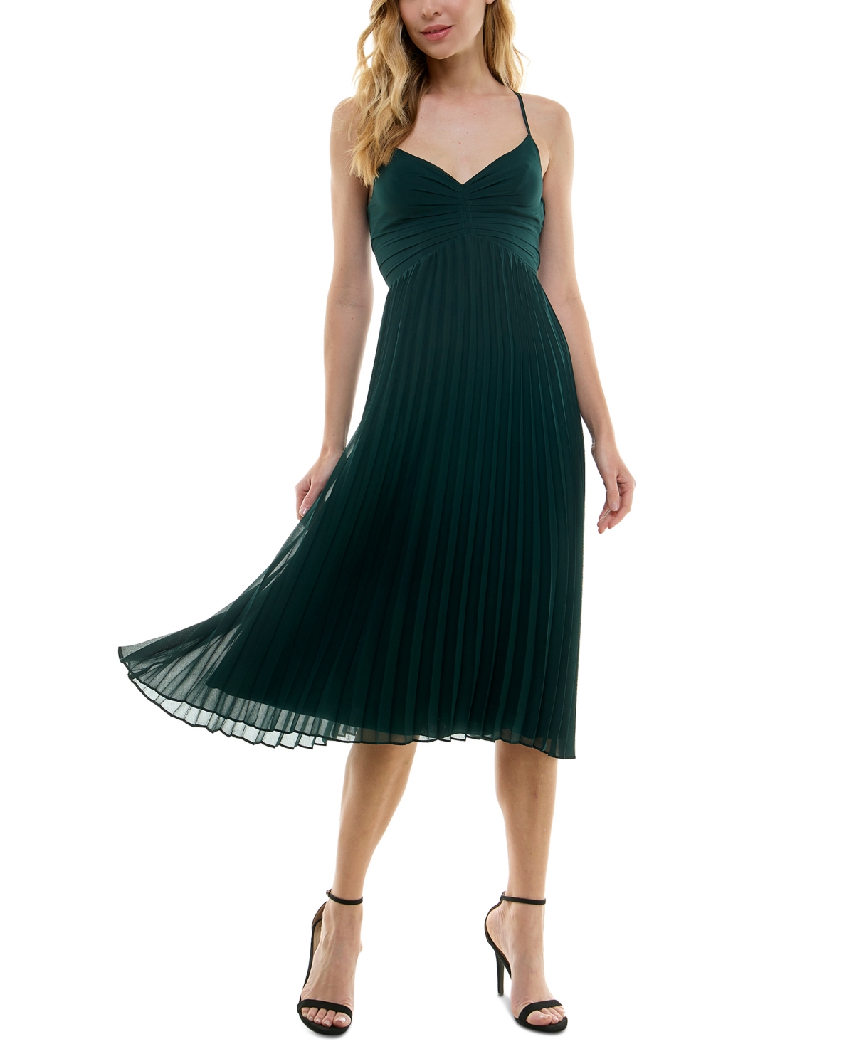 Juniors' Cutout Tie-Back Pleated Midi Dress - Deep Forest