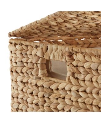 Laundry Hamper with Lid and Removable Liner Bag - Natural, Woven Water Hyacinth Square Laundry Basket for Clothes