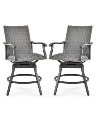2 Pieces Patio Swivel Bar Chair Set with Quick Dry 4D Air Fiber Cushion