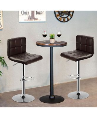 Set of 2 Square Swivel Adjustable Bar Stools with Back and Footrest