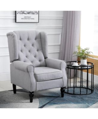 Button-Tufted Accent Chair with High Wingback, Rounded Cushioned Armrests
