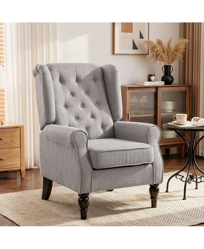 HOMCOM Button-Tufted Accent Chair with High Wingback, Rounded Cushioned ...