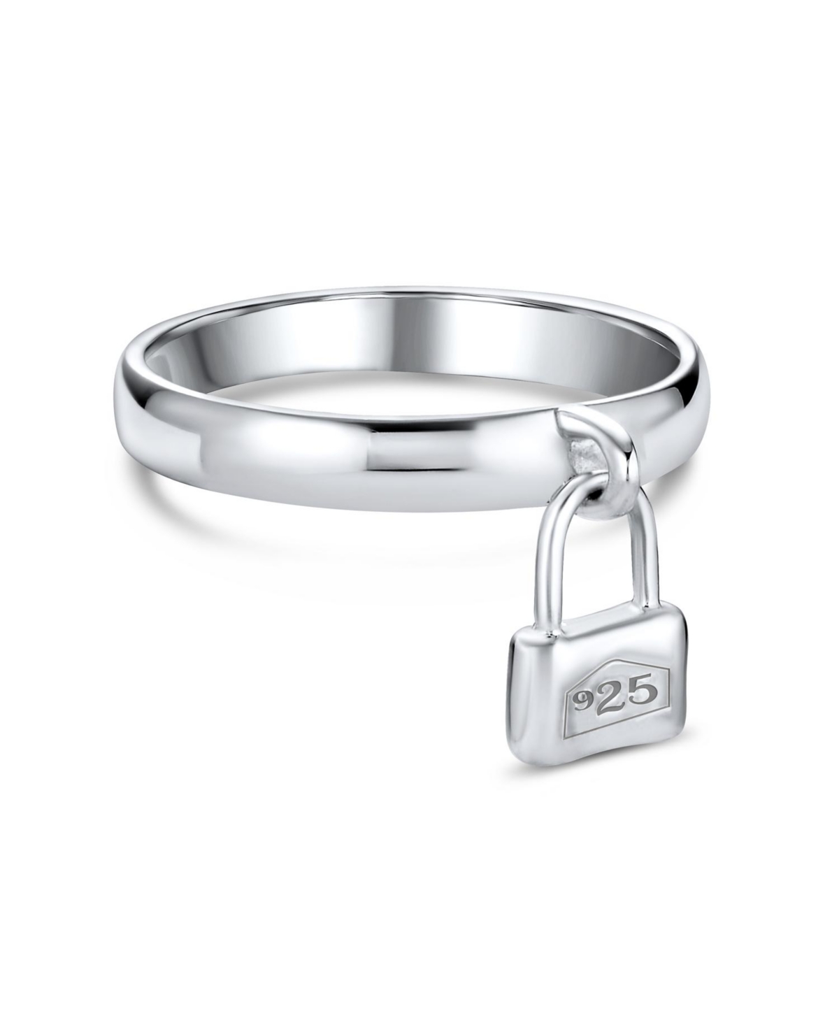 Dangle Charm Pad Lock Ring For Women For Girlfriend .925 Sterling Silver Polished 1MM - Silver