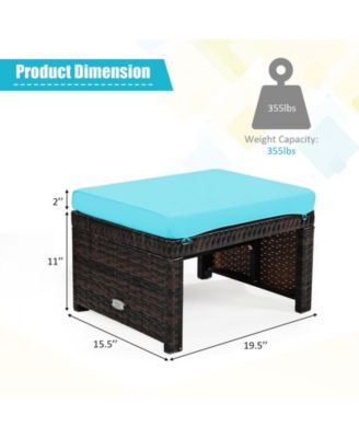 2 Pieces Patio Rattan Ottomans with Soft Cushion for Patio and Garden