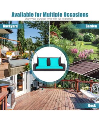 2-Person Wicker Hanging Porch Swing with 2 Back Cushions and 1 Seat Cushion