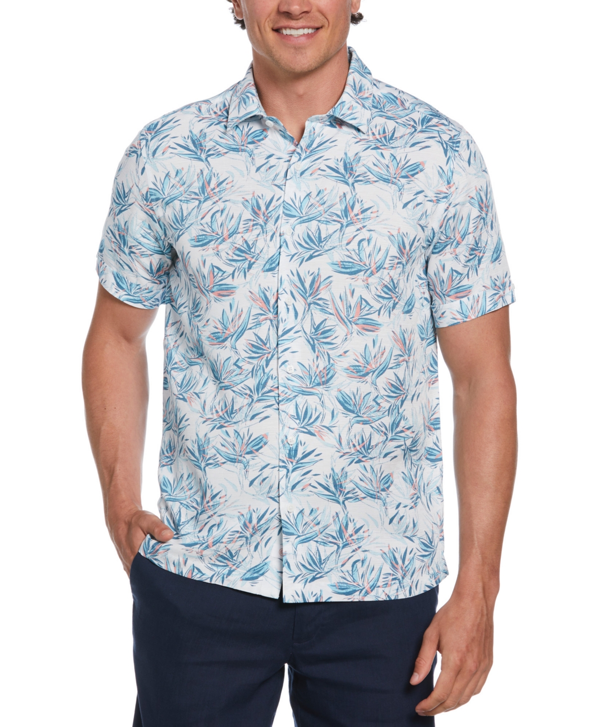 Cubavera Men's Textured Short Sleeve Button-front Floral Print Shirt In Brilliant