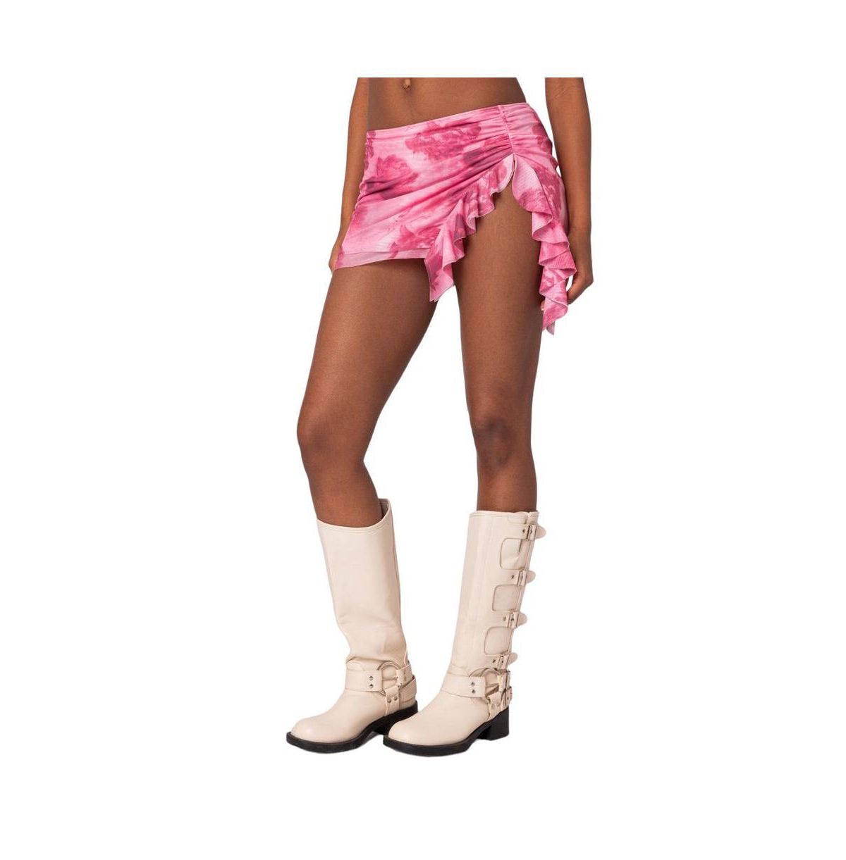 Edikted Women's Wanda Printed Mesh Ruffled Mini Skirt
