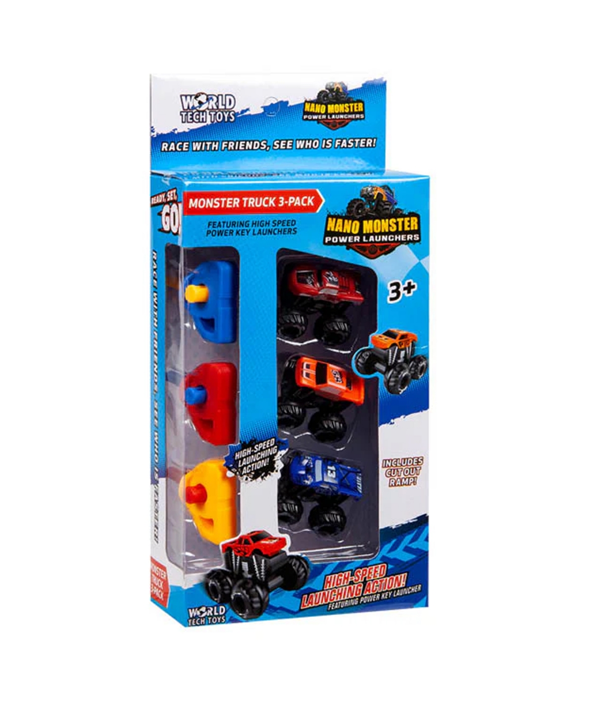 World Tech Toys Nano Monster Power Launchers Spring Key Launcher Mini Toy Truck 3 Pack In Multi