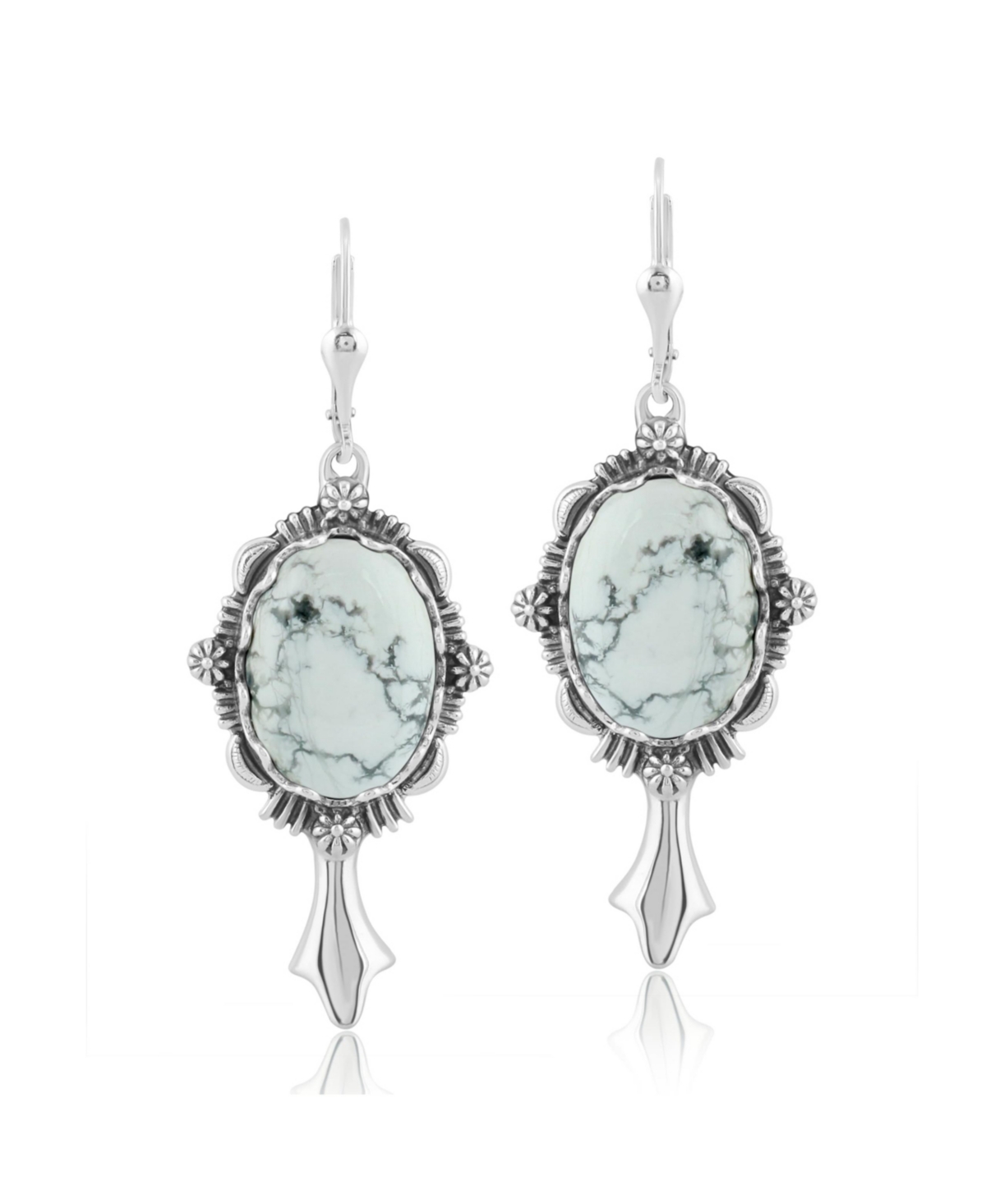 Sterling Silver Oval Gemstone Squash Blossom Earrings - White howlite
